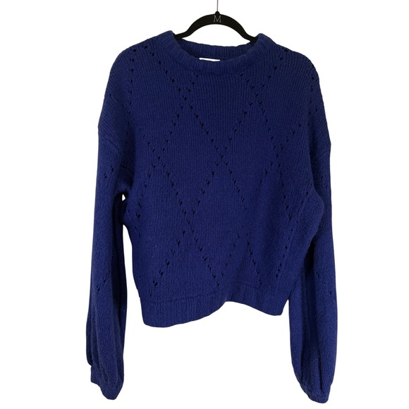 For Love & Lemons Sweaters - For Love & Lemons Blue Pointelle Knit Diamond Sweater Crew Neck Small